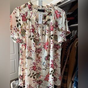 Floral Blouse with Pink and Red Flowers